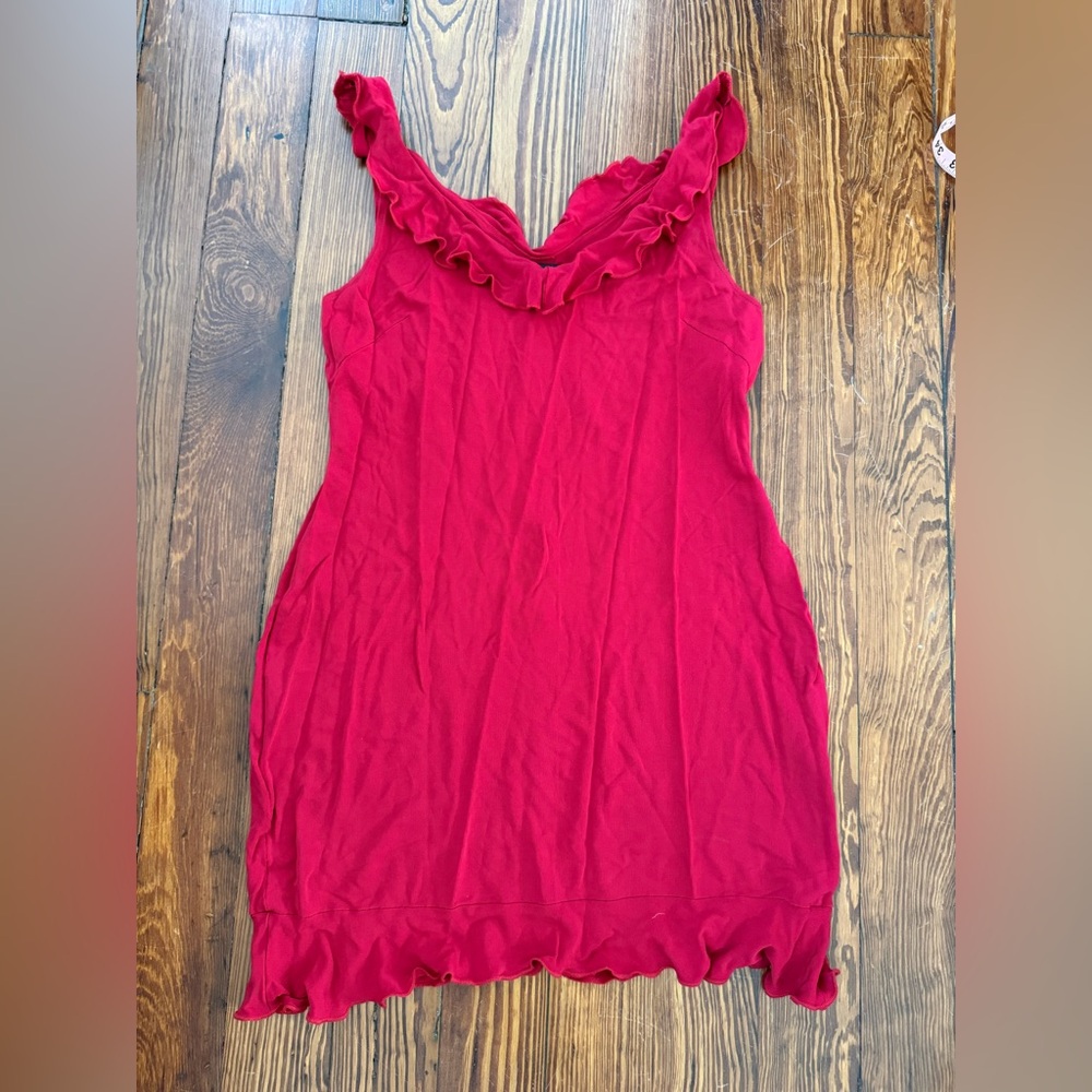 vintage Red Sleeveless Ruffle Dress